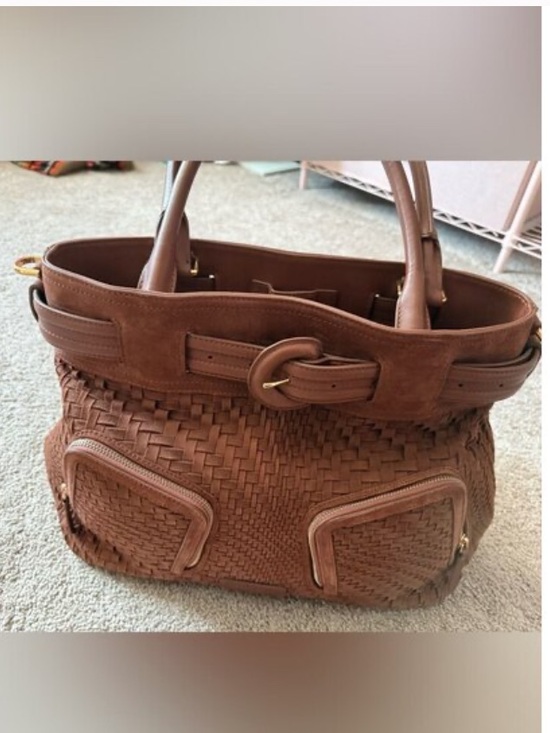 Cole Haan Chestnut Woven Leather Tote with Detachable Strap NWT - Picture 4 of 6